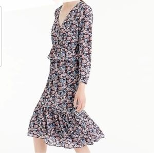 NWT J. Crew Ruffle Trim & Hem Midi Long Sleeve Chiffon Dress Size 4 Floral